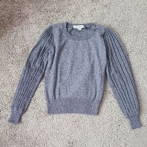 LOFT Heather Gray Ribbed Puff Sleeve Sweater